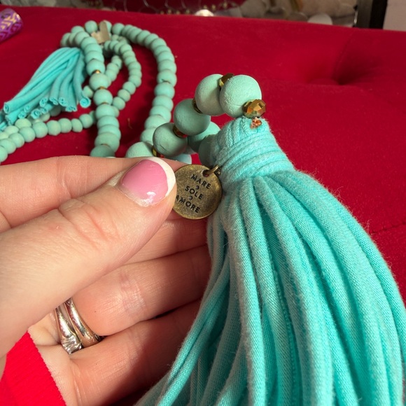 Aqua and Gold Beaded Necklaces  with Shell Accents 2!